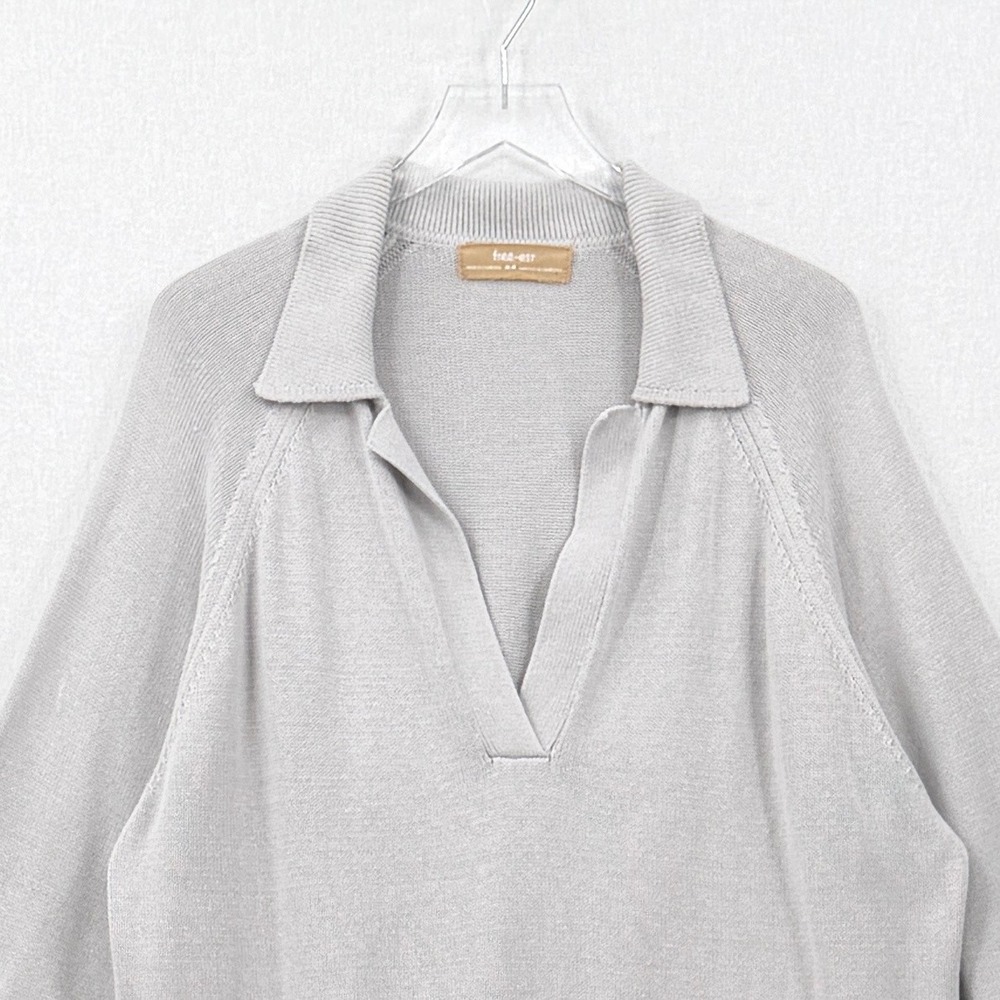FREE PEOPLE FREE-EST Drea Sweater Women Medium Gray Polo Collar Oversized Cozy - Picture 5 of 15